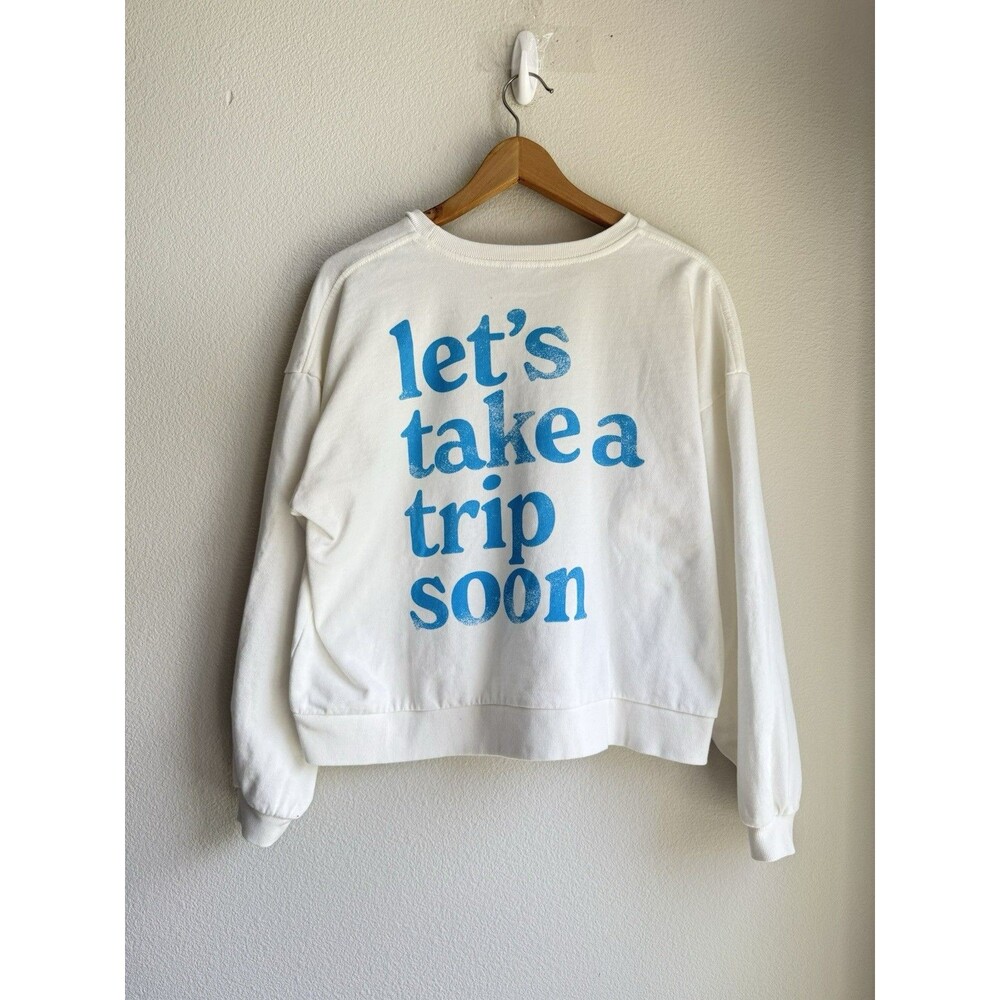 Ascot and Hart Sweatshirt White Lets Take A Trip Soon Size Medium Retro Inspired